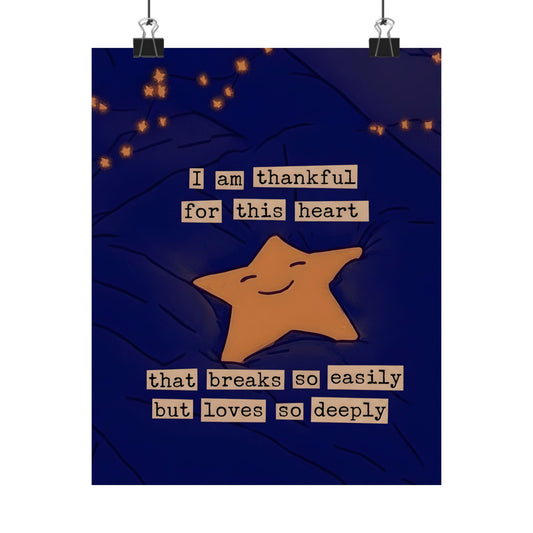 Thankful Heart Star Poster — Matte Vertical Inspirational Wall Art