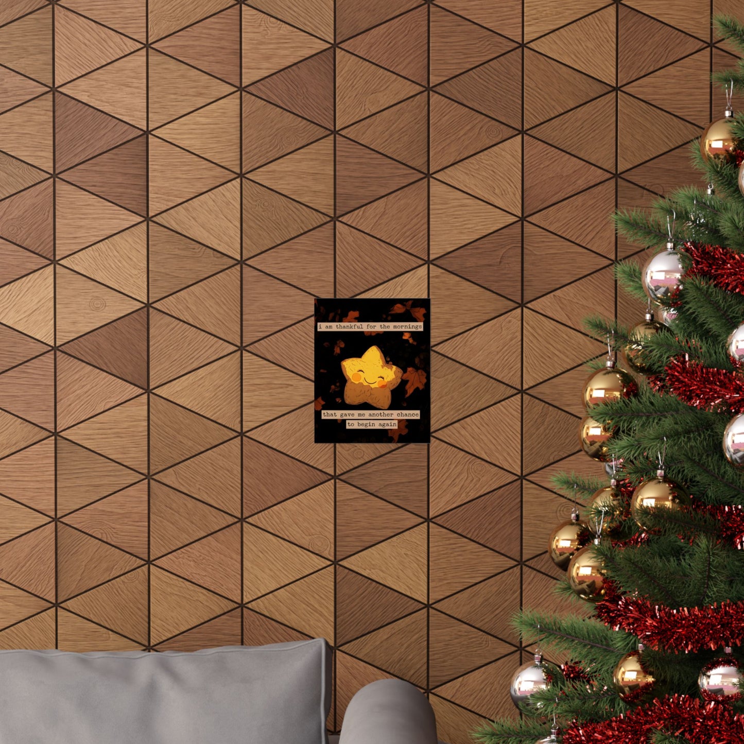 Thankful Mornings Poster — Cute Star Illustration with Inspirational Quote