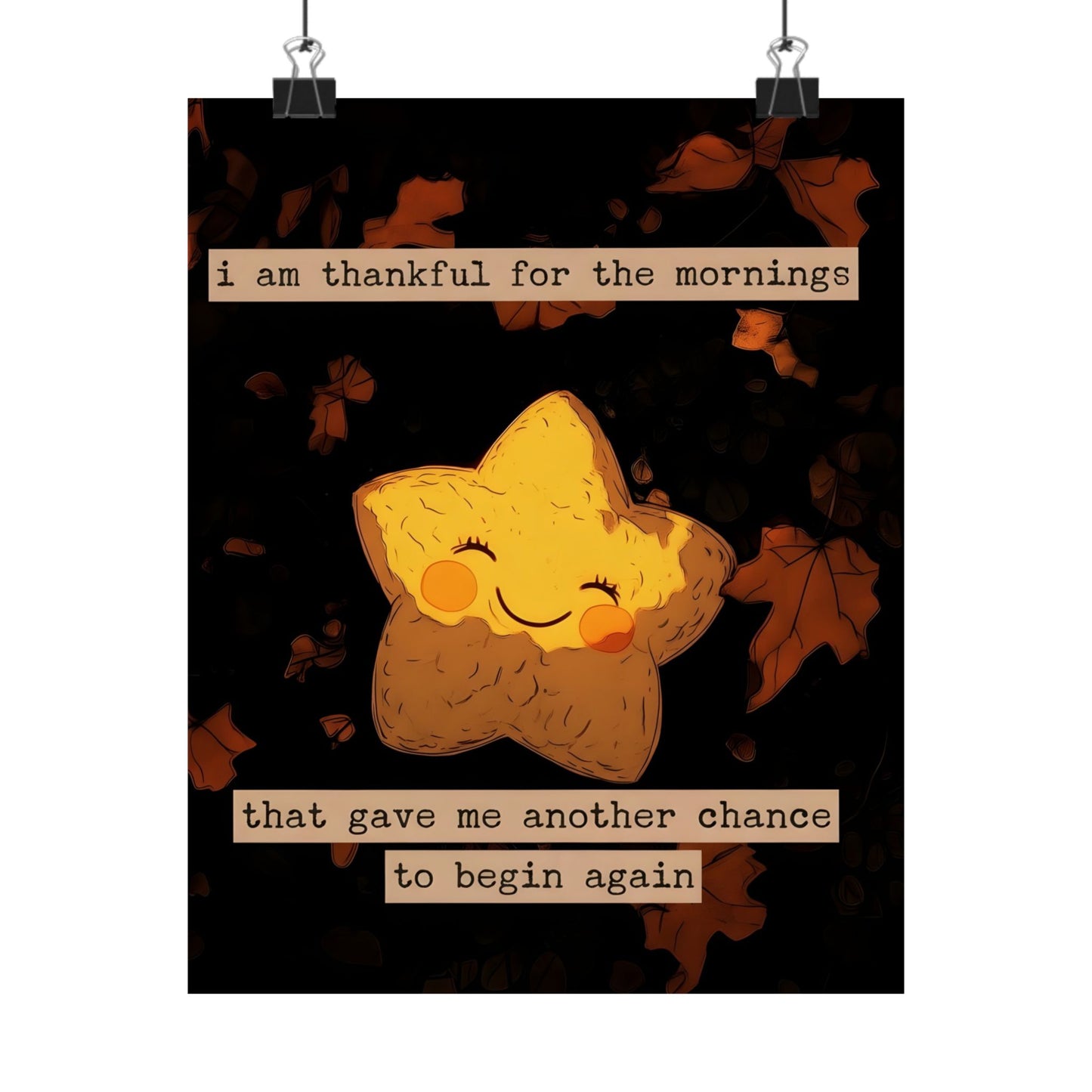 Thankful Mornings Poster — Cute Star Illustration with Inspirational Quote