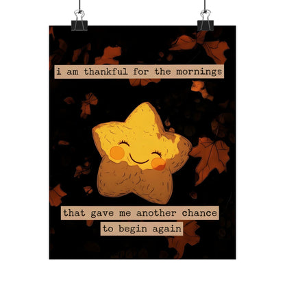 Thankful Mornings Poster — Cute Star Illustration with Inspirational Quote